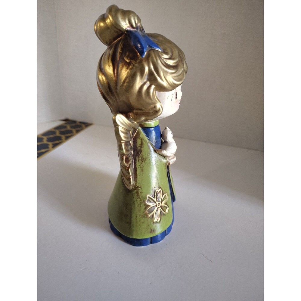 VTG HOLT HOWARD Chalkware Christmas Angel Green Blue Holding Bird Wings Japan 55 - Picture 9 of 14